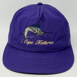 Vintage 90s Cape Hatteras Swordfish Hat Baseball Cap Fishing Snapback Purple